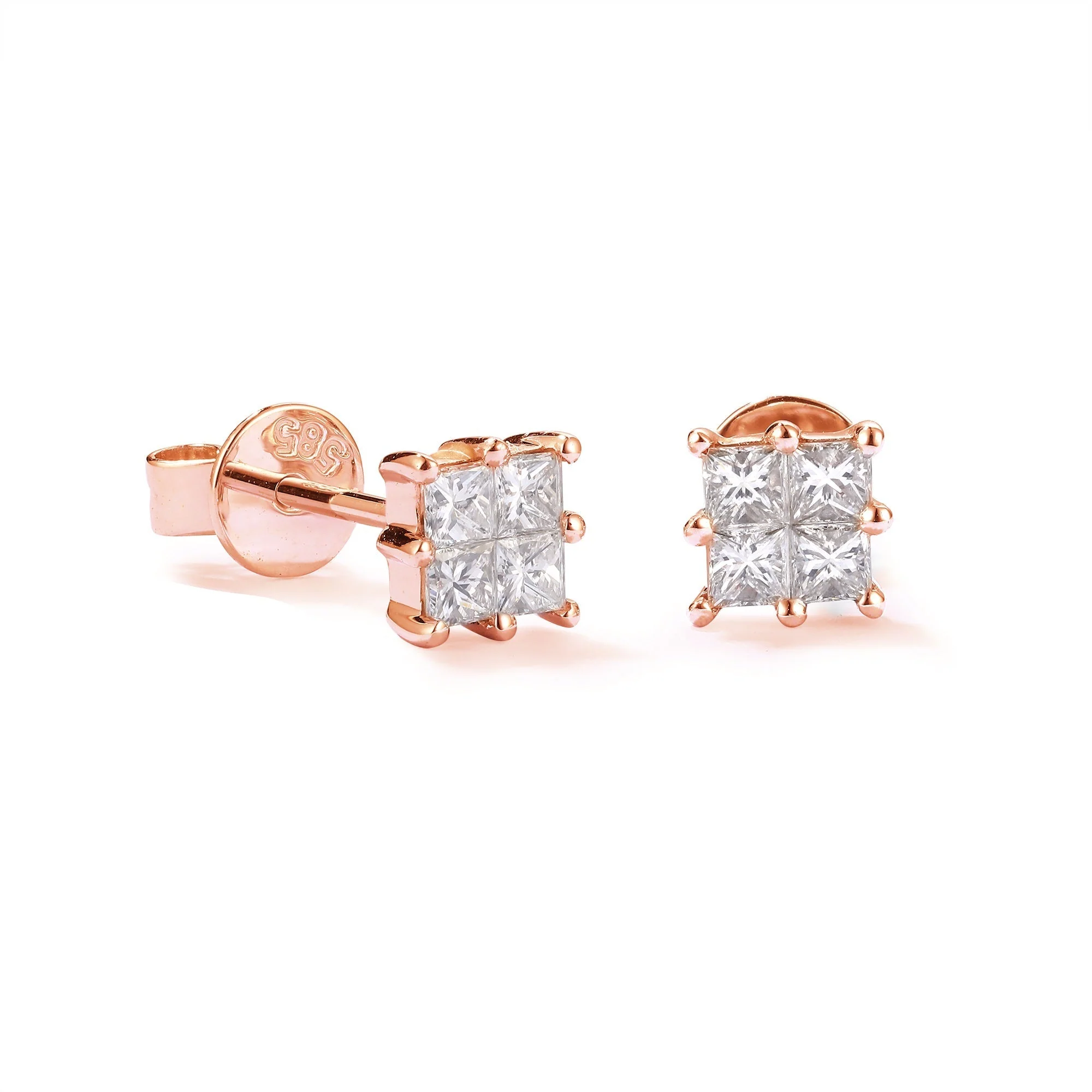 Classic Princess Cut Diamond Earrings - Image 3