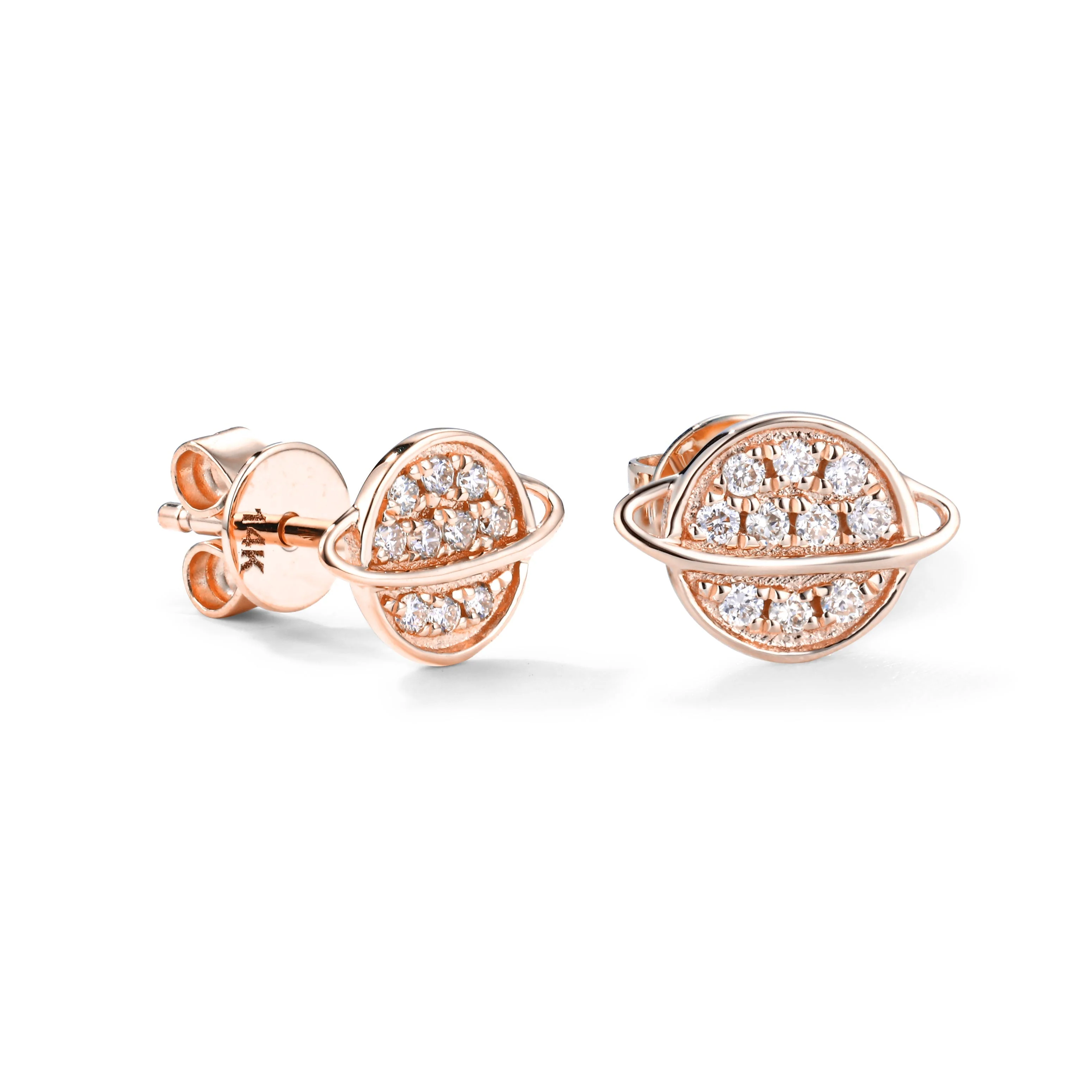 Celestial Saturn Diamond Stud Earrings - Image 3